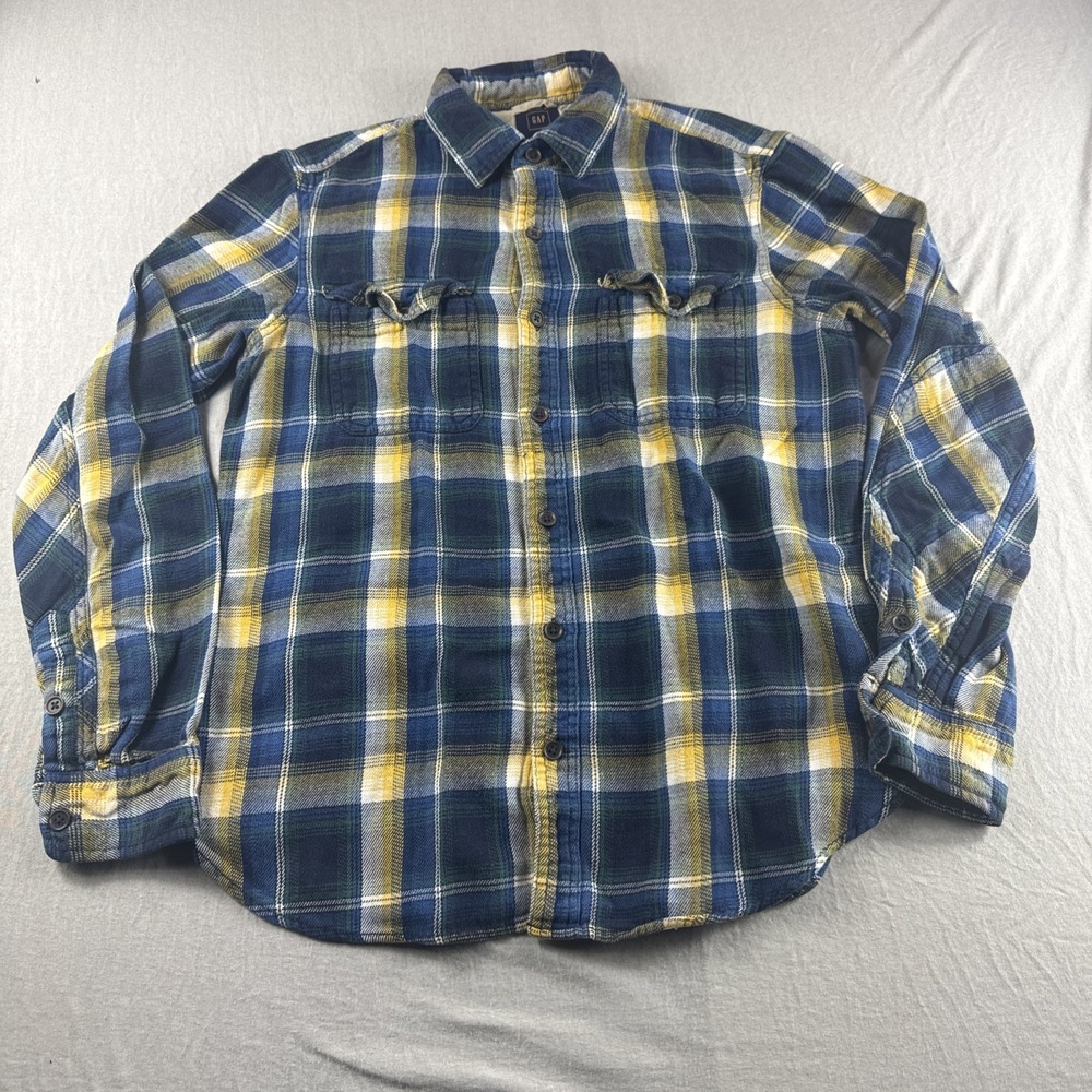 Gap + Pendleton Flannel Mens S Blue Yellow Plaid Long Sleeve Button Up Cotton